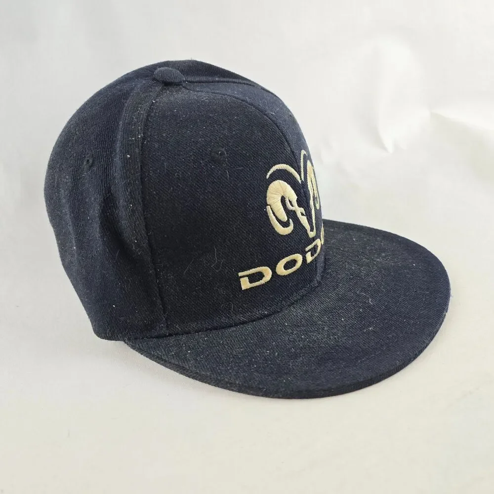 Dodge Ram Hat Mens 7 1/4 Black Flat Bill Fitted Cap Hatco Truck Logo Acyrlic
